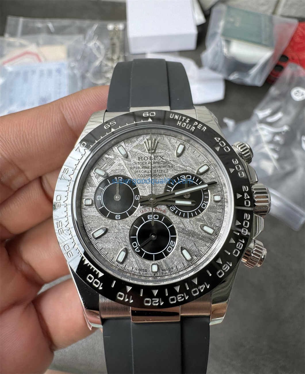6-24110P6324G27.jpg Clean Factory Daytona 4130 Meteorite Dial Replica (Grey Oysterflex RB Style) - 图片 1