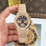 AUDEMARS PIGUET LUXURY FAKE WATCH ROYAL OAK 26240 FROSTED GOLD ROSE GOLD PLATE BLUE DIAL APS FACTORY 41MM