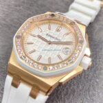 AUDEMARS PIGUET REPLICA WATCHES ROYAL OAK OFFSHORE 67540OK ROSE GOLD PLATE WHITE DIAL RHINESTONE ON BEZEL 37MM - 图片 4