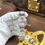 CARTIER BALLON BLEU GOOD IMITATION WATCH PINK DIAL RHINESTONE BEZEL QUARTZ MOVEMENT AF FACTORY 33MM