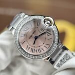 CARTIER BALLON BLEU GOOD IMITATION WATCH PINK DIAL RHINESTONE BEZEL QUARTZ MOVEMENT AF FACTORY 33MM - 图片 3
