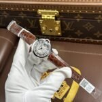 CARTIER BALLON BLEU GOOD IMITATION WATCH WHITE DIAL BROWN CROCODILE MOTIF LEATHER STRAP AF FACTORY 33MM