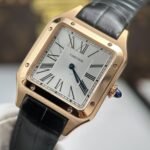 CARTIER SANTOS DUMONT IMITATION LUXURY WATCH ROSE GOLD PLATE WHITE DIAL LEATHER STRAP 43.5X31.4MM - 图片 7