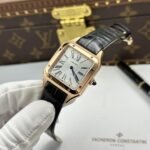CARTIER SANTOS DUMONT IMITATION LUXURY WATCH ROSE GOLD PLATE WHITE DIAL LEATHER STRAP 43.5X31.4MM - 图片 6