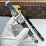 CARTIER SANTOS DUMONT GOOD IMITATION WATCH WHITE DIAL GREY BLUE LEATHER STRAP 43.5X31.4MM
