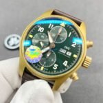 IWC PILOT’S SPITFIRE REPLICA WATCHES GOLD PLATE GREENDIAL LEATHER STRAP CHRONOGRAPH 41MM - 图片 4
