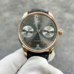 IWC PORTUGIESER IW500702 BEST SUPER CLONE WATCH ROSE GOLD PLATE GREY DIAL LEATHER STRAP 42MM
