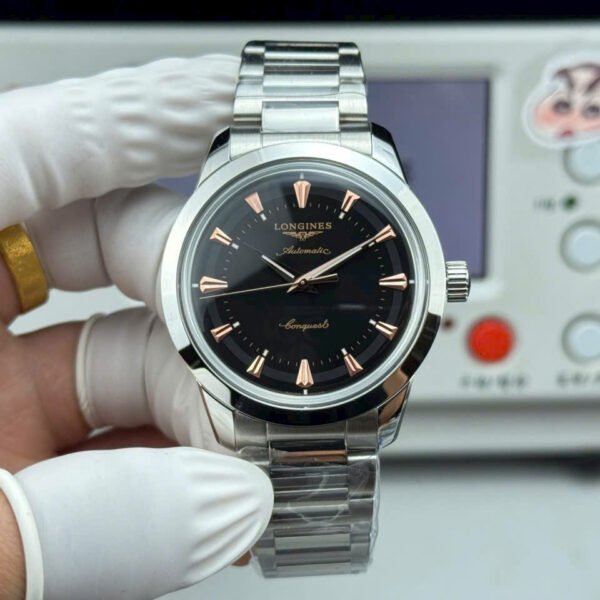 LONGINES CONQUEST HERITAGE REPLICA WATCH BLACK DIAL ROSE GOLD PLATE HOUR STAINLESS STEEL 40MM