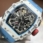 RICHARD MILLE RM35-03 LUXURY REPLICA WATCH WHITE CARBON CASE SKELETON DIAL RUBBER STRAP 43.2X50MM - 图片 4