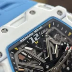 RICHARD MILLE RM35-03 LUXURY REPLICA WATCH WHITE CARBON CASE SKELETON DIAL RUBBER STRAP 43.2X50MM - 图片 5