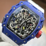 RICHARD MILLE RM35-03 REPLICA WATCH RAFAEL NADAL BLUE QUARTZ CASE SKELETON DIAL RUBBER STRAP 43.2X50MM - 图片 4