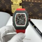 RICHARD MILLE RM67-02 REPLICA WATCH CARBON CASE SKELETON DIAL RED RUBBER STRAP 38.7X47.52MM