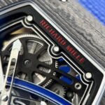 RICHARD MILLE RM67-02 SUPER CLONE WATCHES BLACK CARBON CASE SKELETON DIAL BLUE RUBBER STRAP 38.7X47.52MM - 图片 6