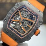 RICHARD MILLE RM67-02 REPLICA WATCHES ORANGE SKELETON DIAL BLACK CARBON CASE 38.7X47.52MM - 图片 5