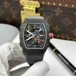 RICHARD MILLE RM67-02 SUPER CLONE WATCH BLACK CARBON SKELETON DIAL SUPER LIGHT RUBBER STRAP 38.7X47.52MM