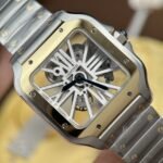 CARTER SANTOS KNOCK OFF WATCH TWO TONE GOLD PLATE SKELETON DIAL STAINLESS STEEL MLF FACTORY 39.8MM - 图片 6