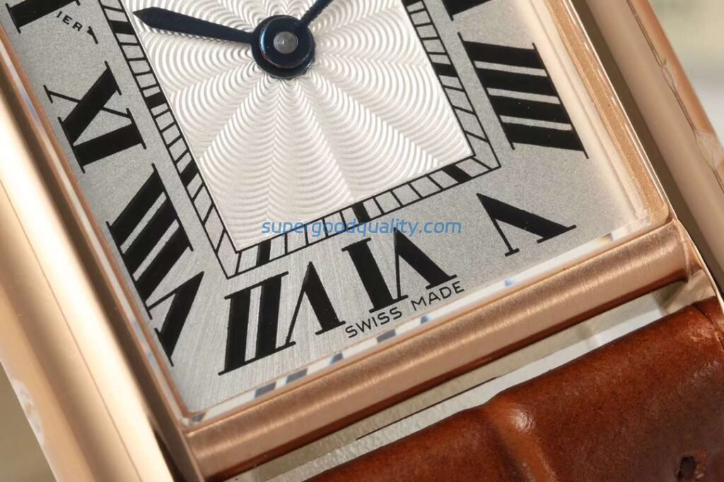 Đồng Hồ Cartier Tank Replica 11 Nữ Dây Da Màu Nâu Vỏ Vàng Hồng 22x29mm (8)