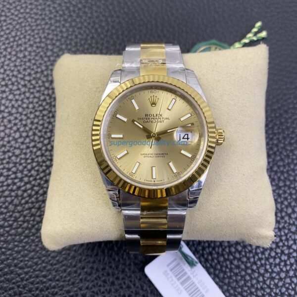 VS Factory Rolex Datejust 41mm Two-Tone Yellow Gold Champagne Sunburst Dial Fluted Bezel Oyster Bracelet (126333) 1:1 Super Clone – DD3235 Movement