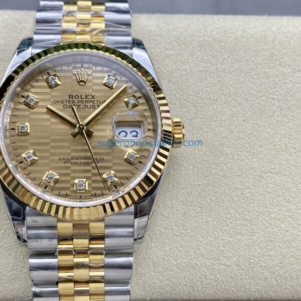 VS Factory Rolex Datejust 36 Two-Tone Yellow Gold Golden Fluted Motif Diamond Dial (126233) 1:1 Super Clone – DD3235 Movement