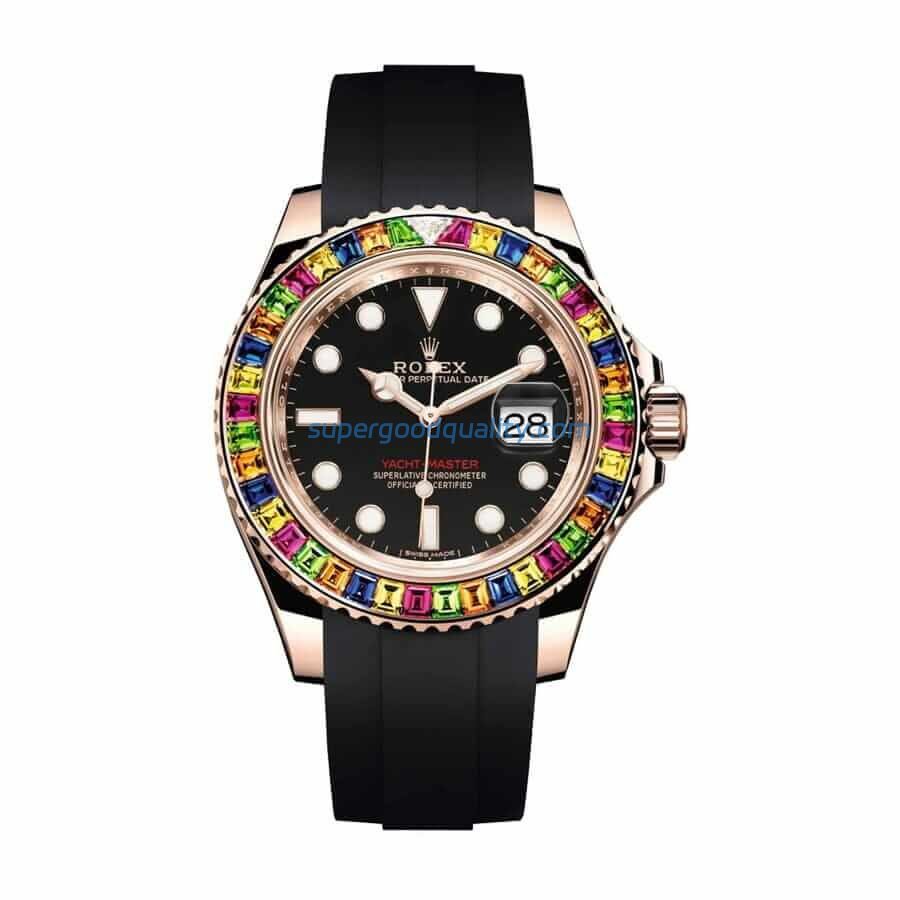 rolex-yachtmaster-rubber-strap-replica.jpg Rolex Yacht-Master Gem-Set Bezel 116695 Super Clone Quality - 图片 1