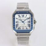 Cartier Santos Blue Bezel Replica (WSSA0047) – GF Factory [Rubber Strap]