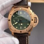 VS Factory Panerai Submersible 47mm1950 Matte Olive Green Dial Bronzo Bezel Brown Leather Strap (PAM00382)1:1 Super Clone – DDP.9000 Movement