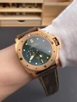 VS Factory Panerai Submersible 47mm1950 Matte Olive Green Dial Bronzo Bezel Brown Leather Strap (PAM00382)1:1 Super Clone – DDP.9000 Movement - 图片 9