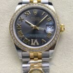 ARF Factory Counterweight Rolex Datejust 278383RBR-0018 31mm Yellow Gold Diamond Roman VI Grey Dial