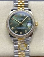 ARF Factory Counterweight Rolex Datejust 278383RBR-0030 31mm Yellow Gold Diamond Bezel Green Dial