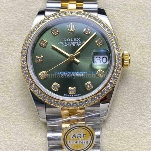 ARF Factory Counterweight Rolex Datejust 278383RBR-0030 31mm Yellow Gold Diamond Bezel Green Dial