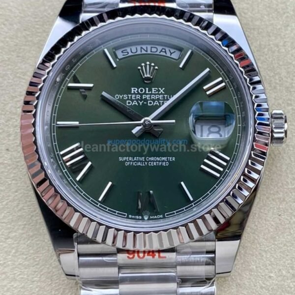 ARF Factory Counterweight Rolex Day-Date 228239-0033 40mm White Gold Roman Numerals Olive Green Dial