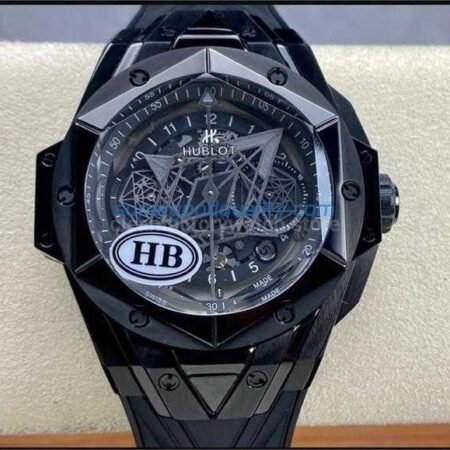 HB Factory Hublot Big Bang Sang Bleu ll 418.CX.1114.RX.MXM20 45mm Ceramic Black Rubber Strap Grey Needle Skeletonized Black Dial