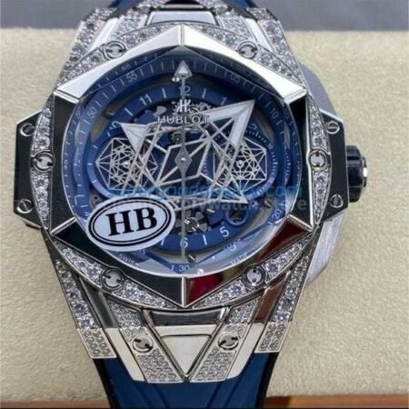 HB Factory Hublot Big Bang Sang Bleu ll 418.NX.5107.RX.1604.MXM20 45mm Titanium Diamond Blue Rubber Strap Skeletonized Blue Dial
